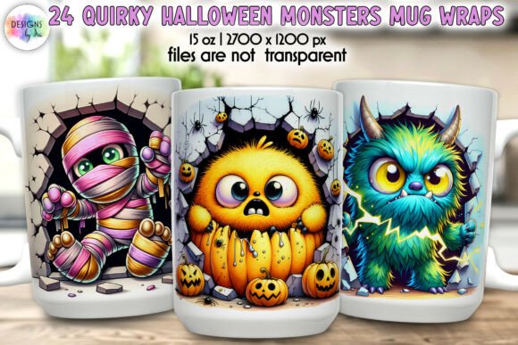 Halloween Monsters Mug Wraps Bundle Graphics
