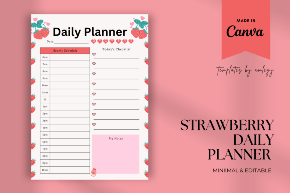 Strawberry Themed Daily Planner Editable Graphics