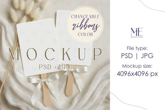 Wedding Program Fan PSD Mockup Ceremony Illustration Maquettes de Produits Par Mie Mockup Studio
