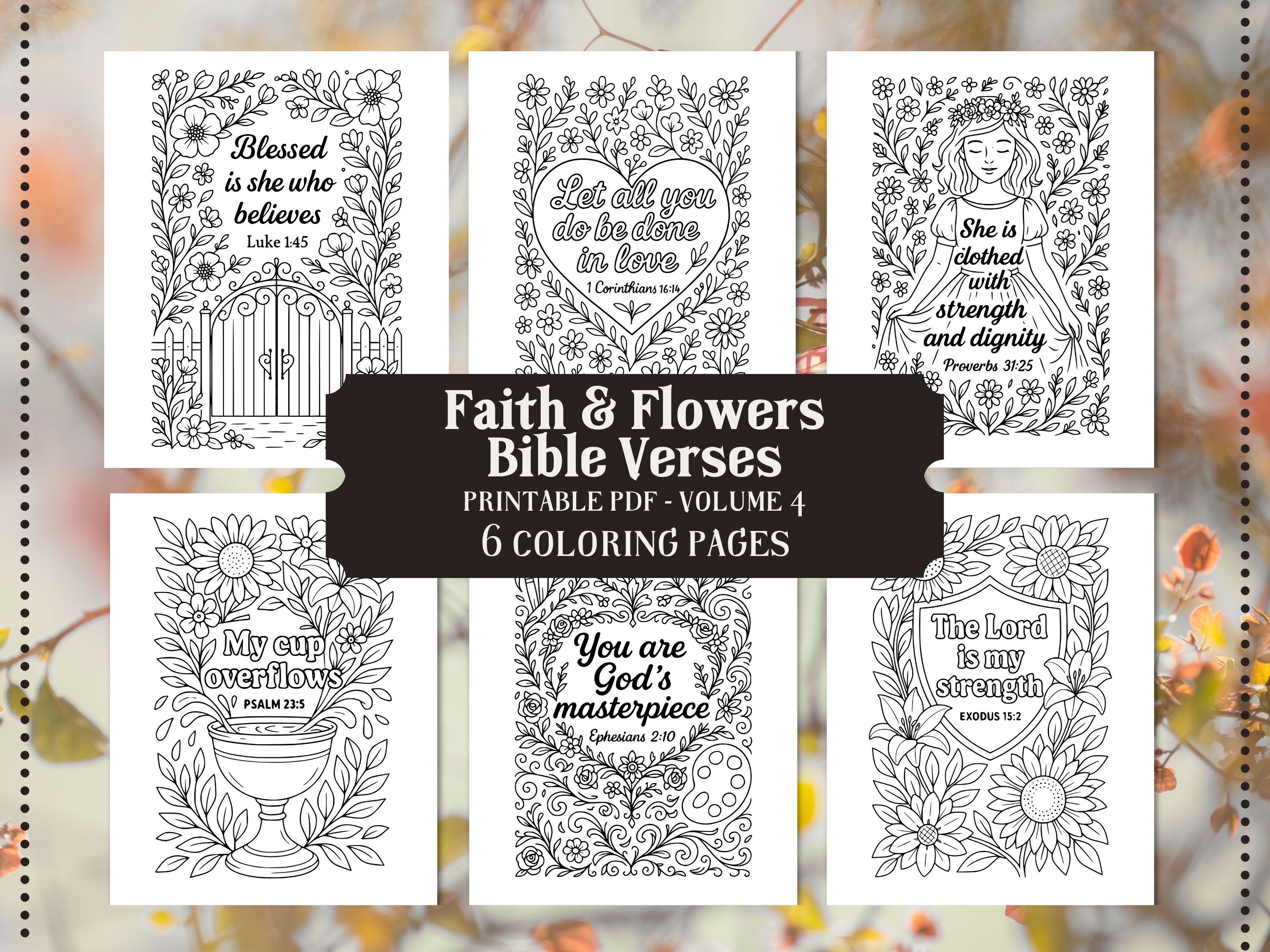 Faith & Flowers Bible Verse Coloring V4