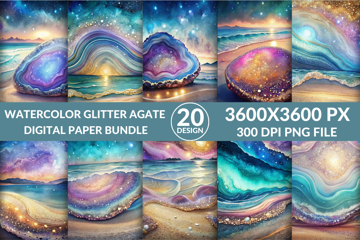 Glitter Agate Beach Digital Paper Bundle Graphic by Art-Media-Store ...