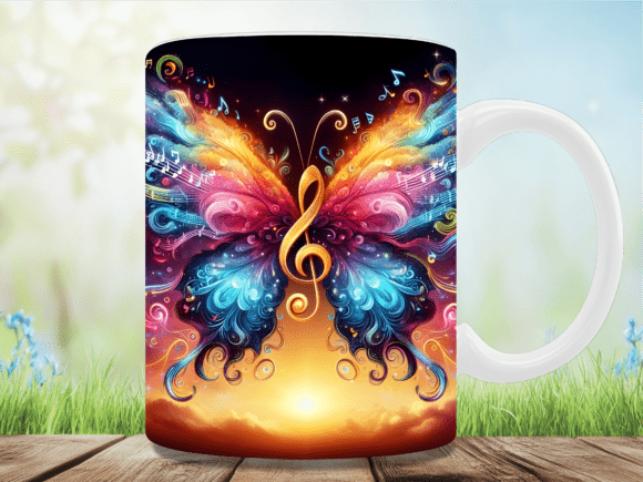 Butterfly Music Notes Sunset Mug Wrap Graphics