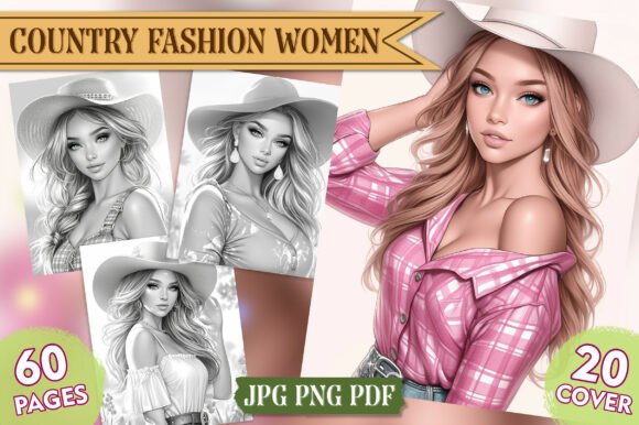 Country Fashion Women Coloring, Vol- 01 Graphic AI Coloring Pages By Magic Cat