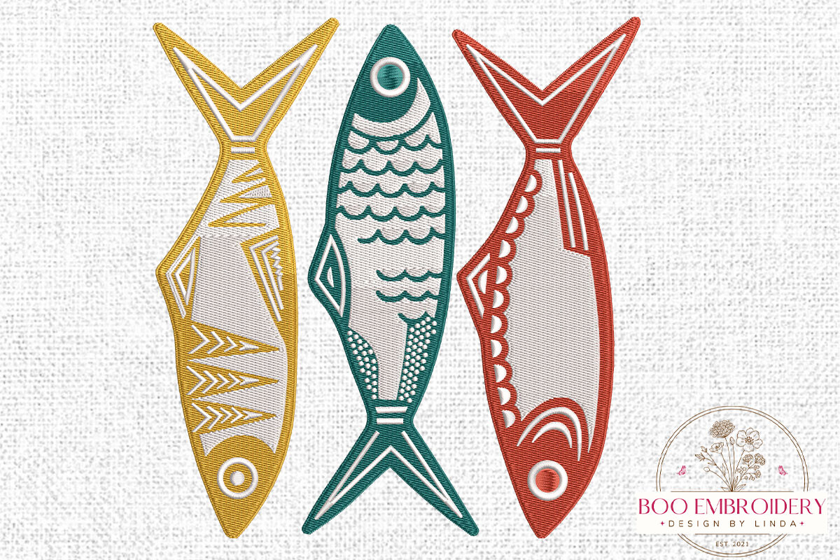 Folk Fish Embroidery Design, Sea Animal