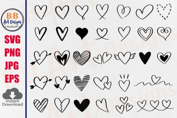 Heart SVG Bundle Heart Doodle Hand Drawn Afbeelding Crafts Door BB Art Designs