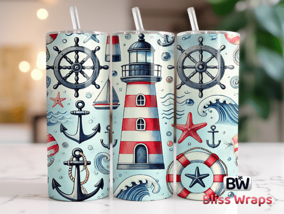 Nautical Beach Anchor Tumbler Wrap