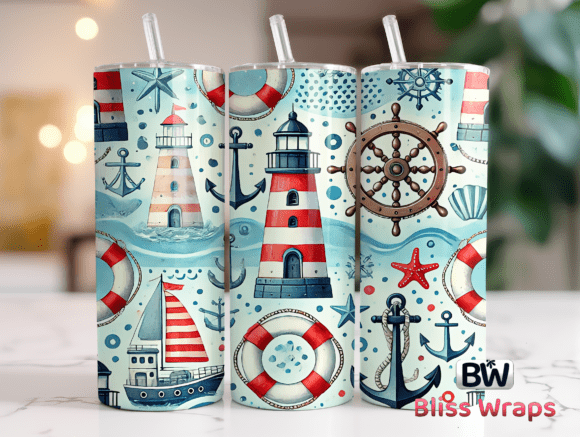 Nautical Beach Anchor Tumbler Wrap