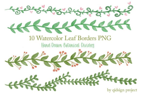 10 Watercolor Leaf Borders PNG Graphic by qidsign project · Creative ...