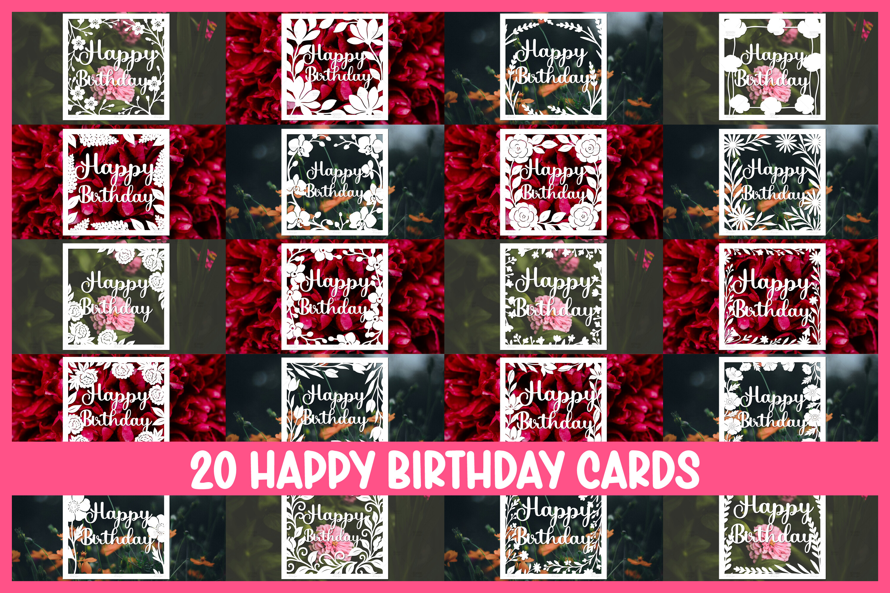 20 Happy Birthday Greeting Card SVG