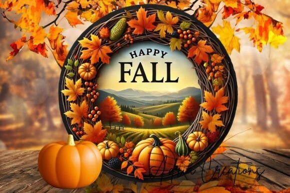3D Happy Fall Landscape Round Sign Png Graphic by Adria Creations ...