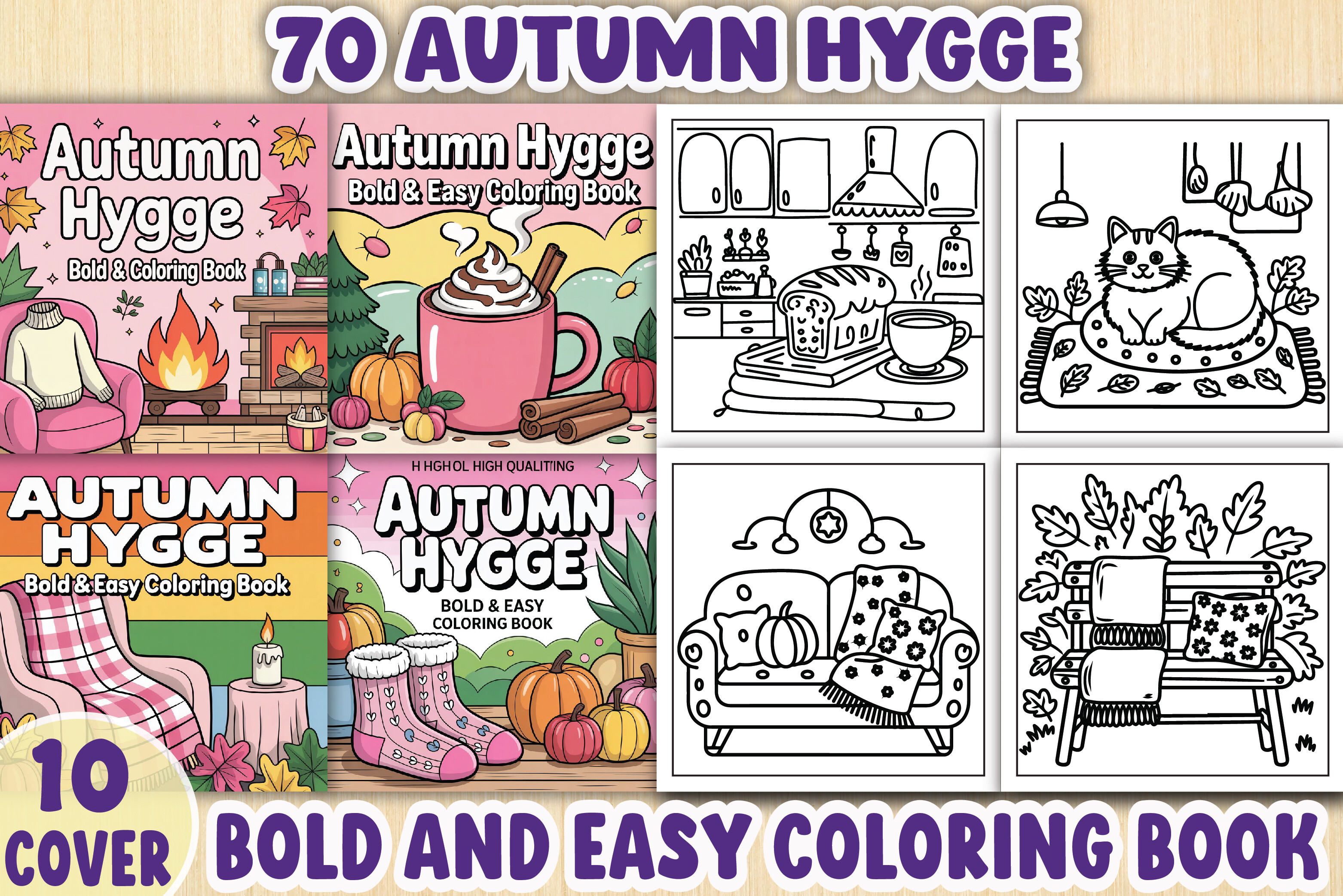 Autumn Hygge Bold and Easy Coloring Book