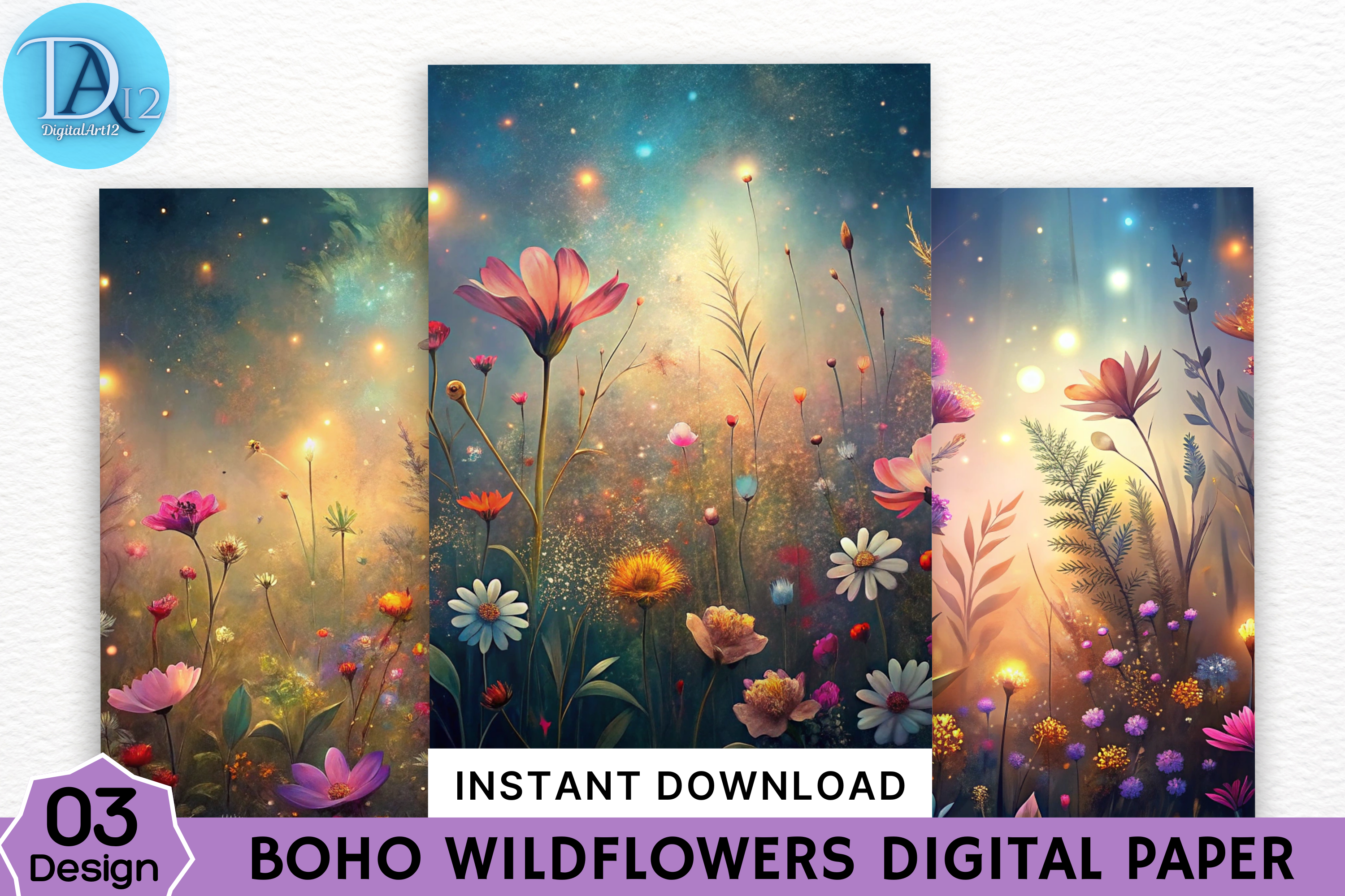 Boho Wildflowers Digital Paper Graphic by Digital_Art12 · Creative Fabrica