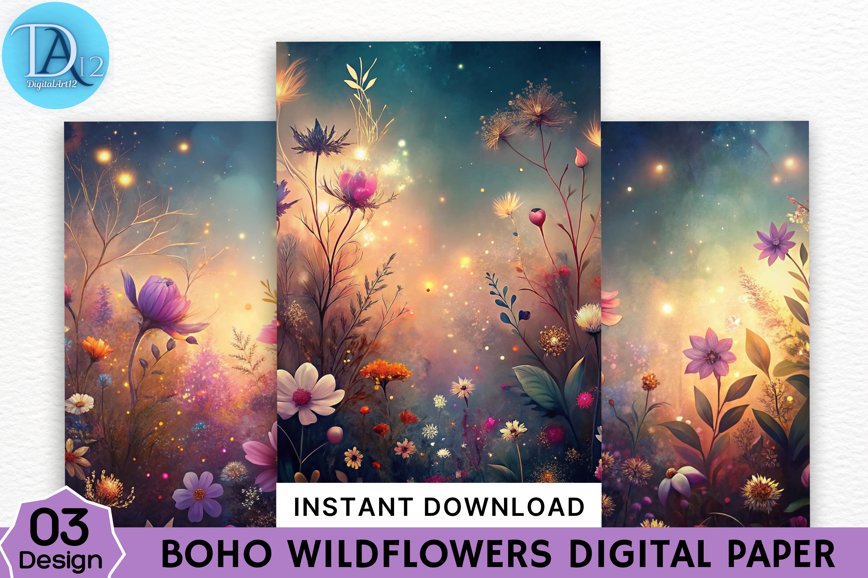 Boho Wildflowers Digital Paper Graphic by Digital_Art12 · Creative Fabrica