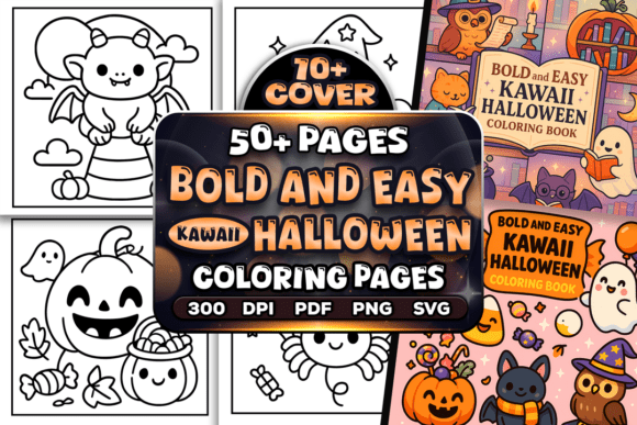 Easy Kawaii Halloween Coloring Pages for Kids