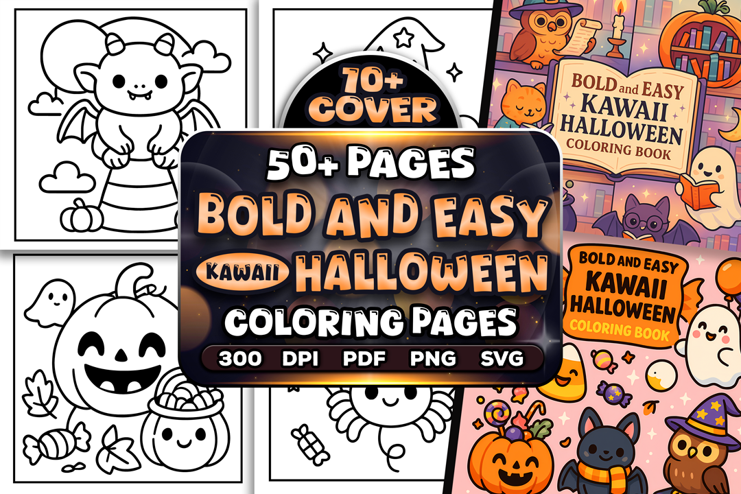 Bold Easy Kawaii Halloween Coloring Page