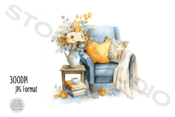 Cozy Home Decor Watercolor Clipart Set Graphics