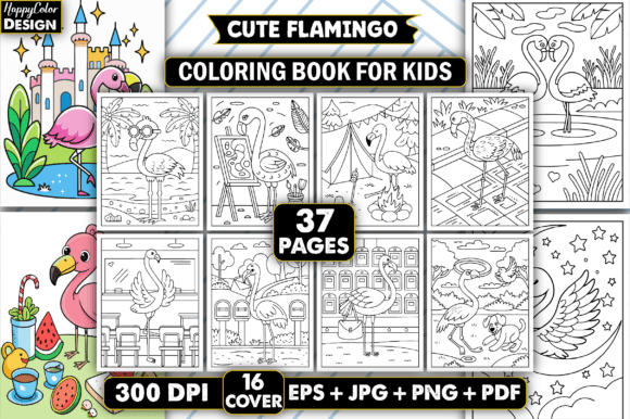 Cute Flamingo Coloring Book for Kids