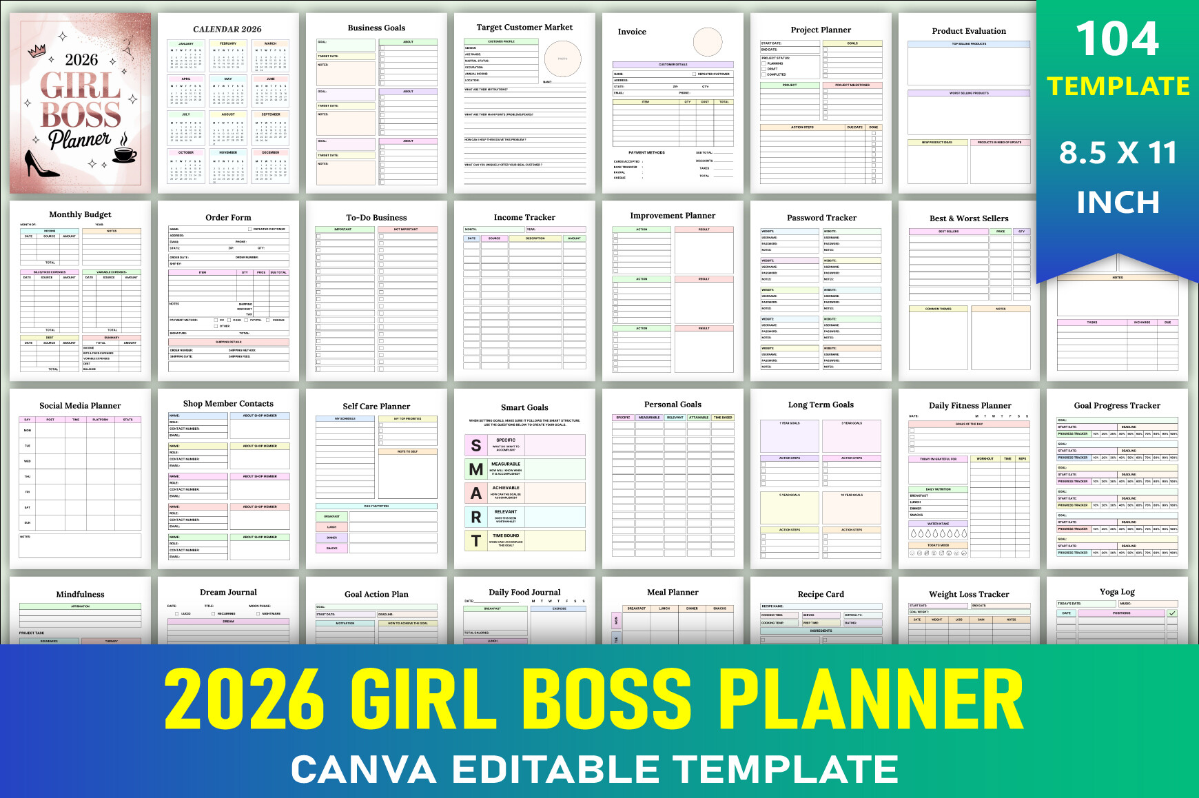 Editable 2026 Girl Boss Planner