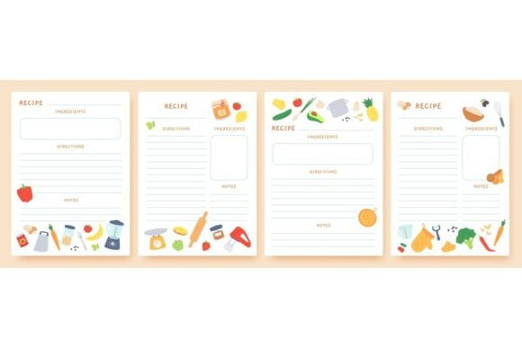 Recipe Cards. Pages for Culinary Book