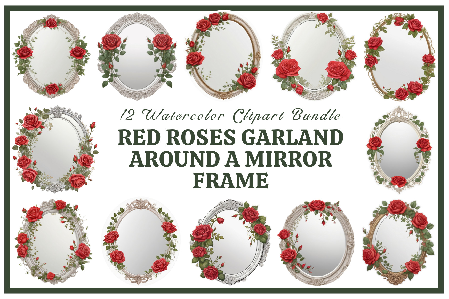 Red Roses Garland Around a Mirror Bundle