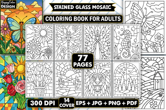 Preview of Stained Glass Mosaic Coloring Pages coloring pages for adults