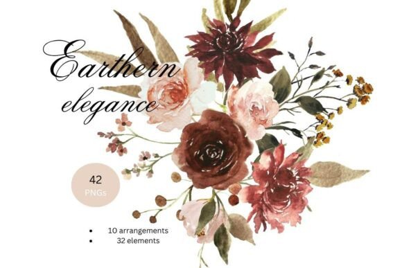 Watercolor Burgundy and Blush Floral PNG Graphic Illustrations By Sumi Serene