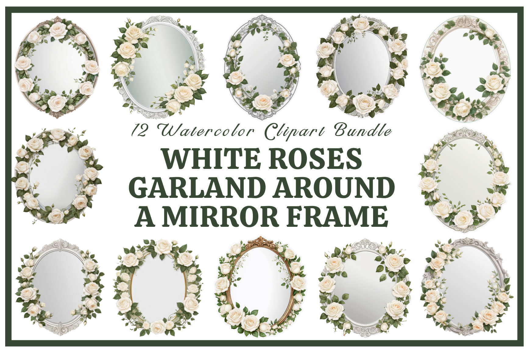 White Roses Garland Around a Mirror Pack