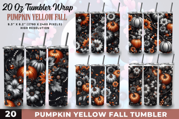 Pumpkin Yellow Fall Tumbler Wraps Bundle
