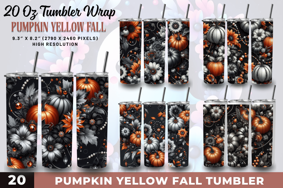 Pumpkin Yellow Fall Tumbler Wraps Bundle