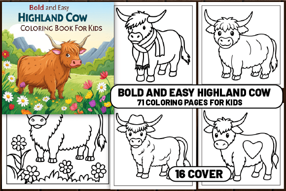 71 Bold and Easy Highland Cow Color Page