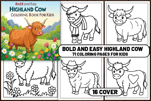 71 Bold and Easy Highland Cow Color Page
