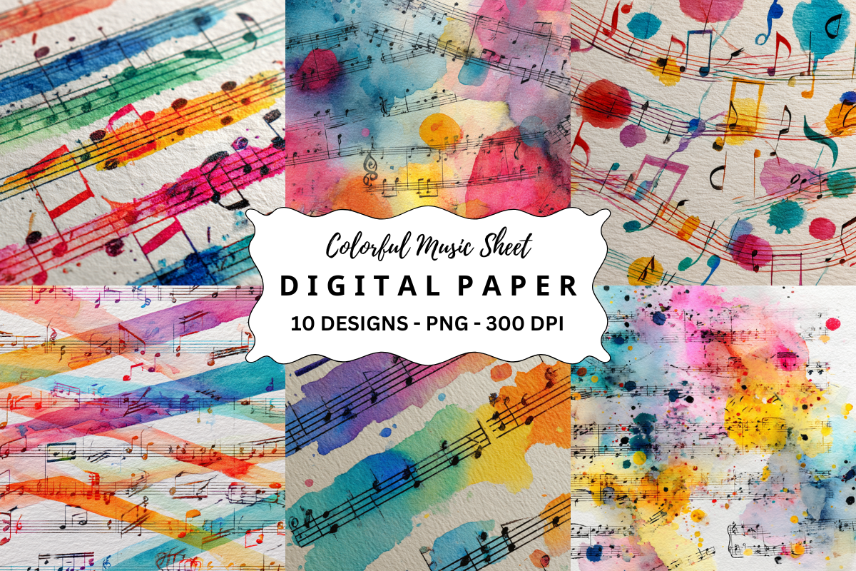 Colorful Partiture Colorful Music Sheet Backgrounds Bundle Graphic by pcudesigns ...