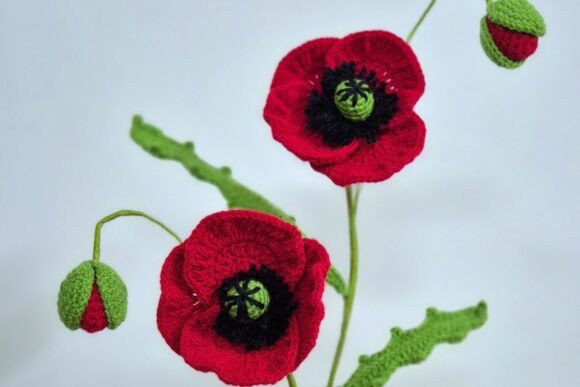 Crochet Poppy Long Stem Remembrance