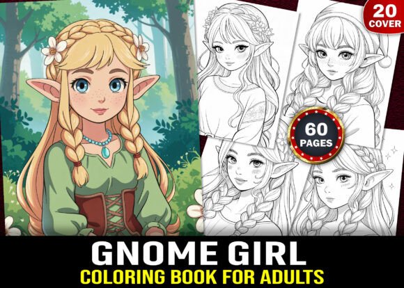 Gnome Girl Coloring Pages for Adults