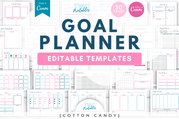 Goal Planner Canva Templates | COTTON CA Graphic Planners & Schedules By TWCprintables