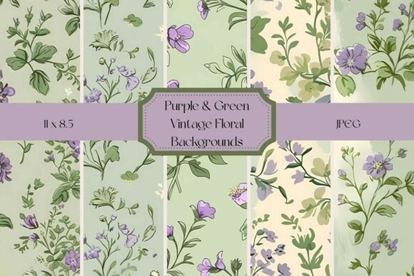 Green and Purple Vintage Floral Papers