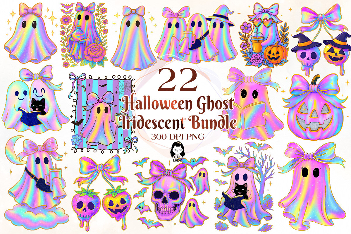 Halloween Ghost Iridescent Bundle Graphic by Cat Lady · Creative Fabrica