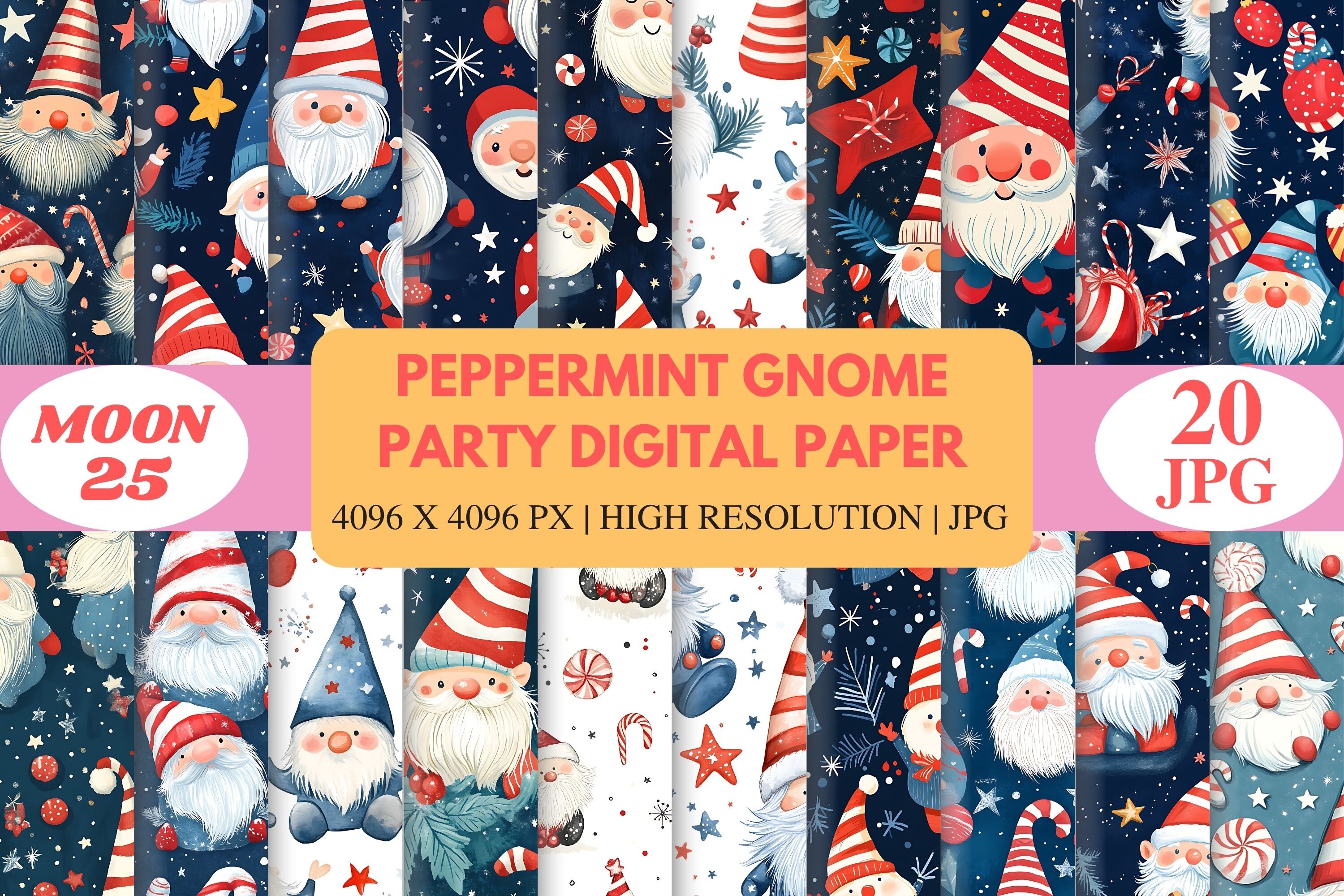 Peppermint Gnome Party Digital Paper Graphic by Moon25 · Creative Fabrica