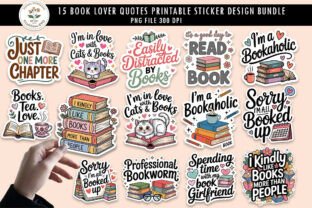 Printable Book Lover PNG Sticker Bundle Graphic by Craftfiles-SVG ...