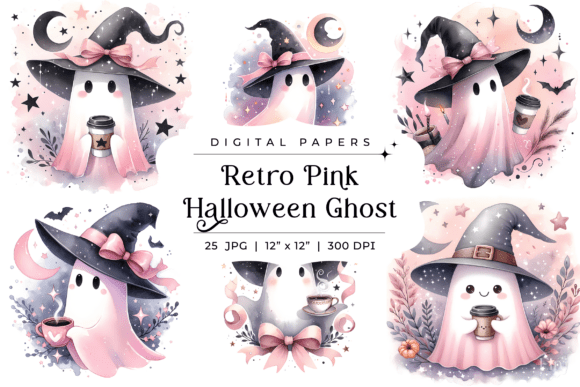 Retro Pink Halloween Ghost Backgrounds