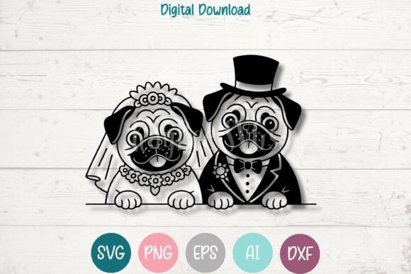 Wedding Pug Couple SVG PNG