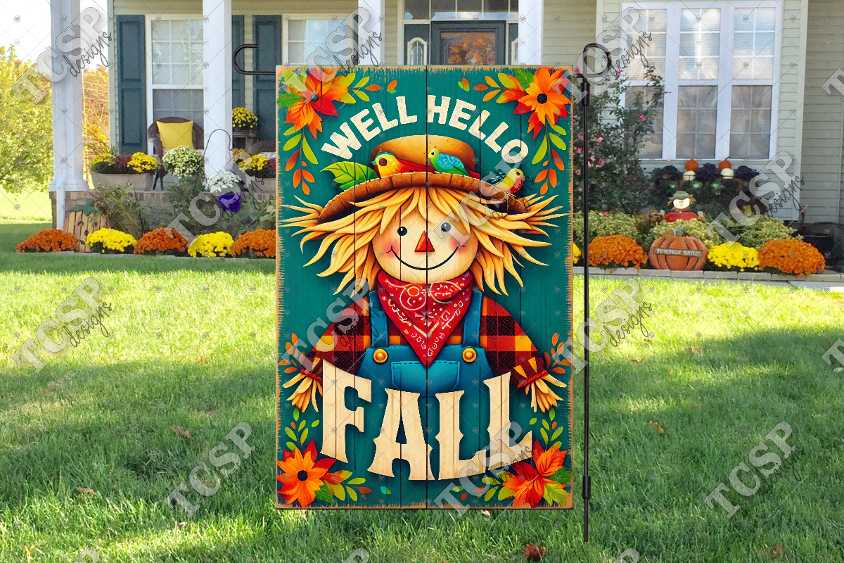 Well Hello Fall Well Hello Fall Scarecrow Garden Flag Graphic by TCSP Designs ...