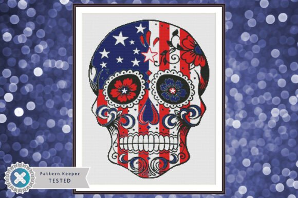 American Skull Cross Stitch Pattern PDF
