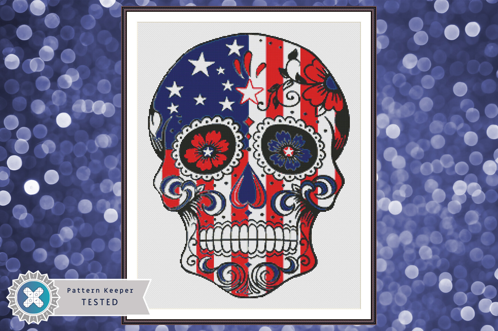 American Skull Cross Stitch Pattern PDF