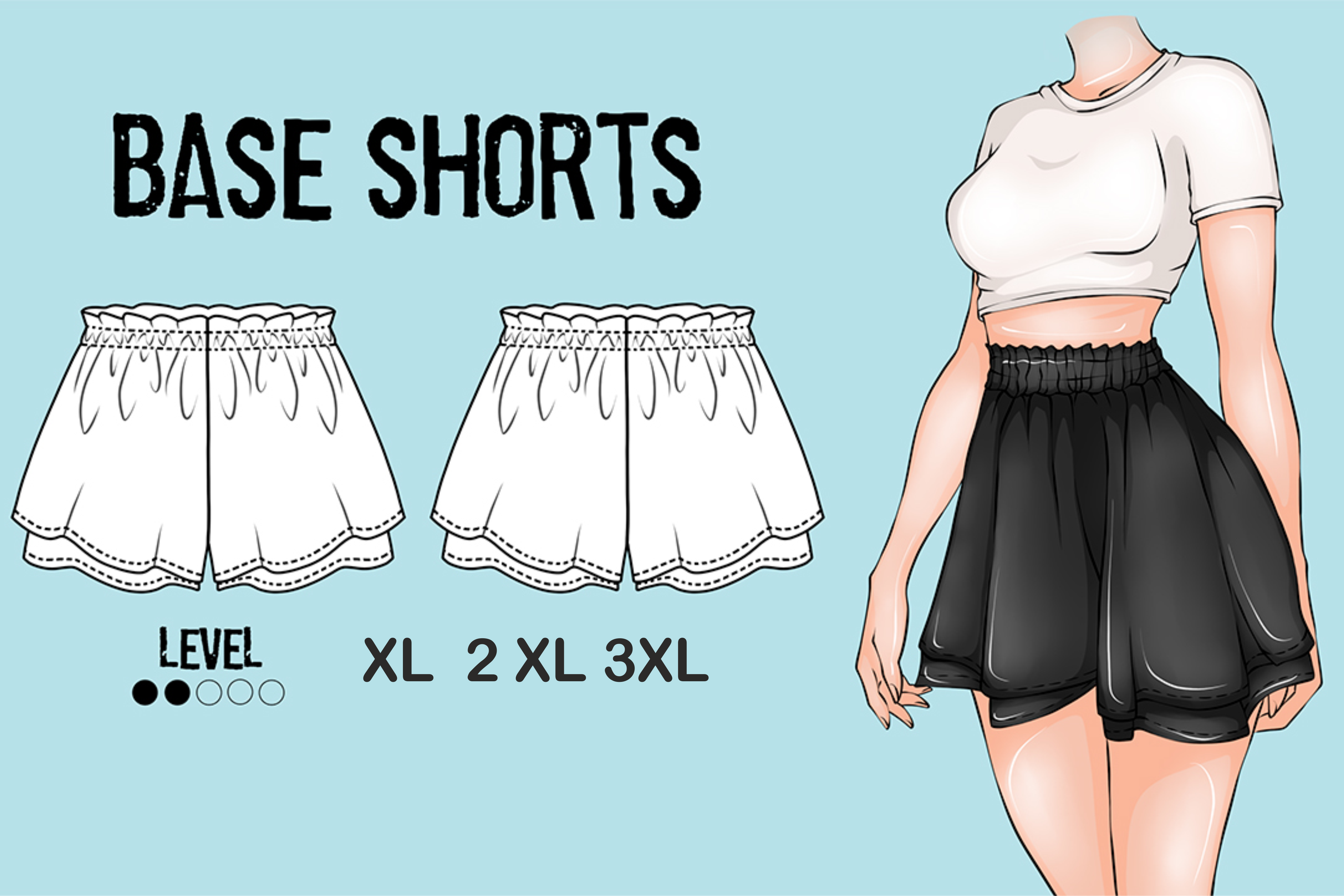 Base Pattern Shorts Women DIY XL 2XL