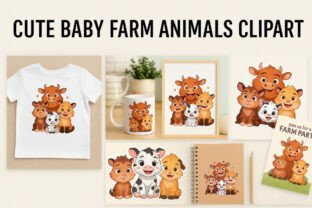 Cute Baby Farm Animals Clipart – Cartoon Graphic by Azhir · Creative ...