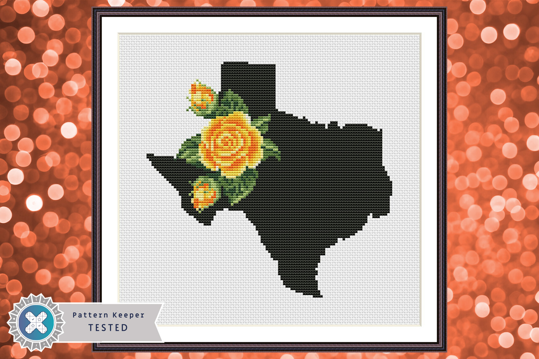 Floral Texas Map Cross Stitch Pattern