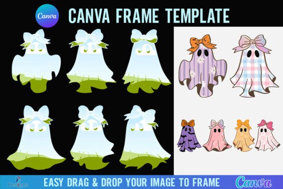 Halloween Cute Ghost Canva Frame Bow Boo