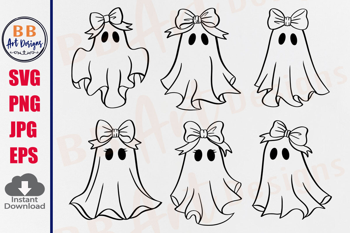 Halloween Cute Ghost SVG Coquette Bow