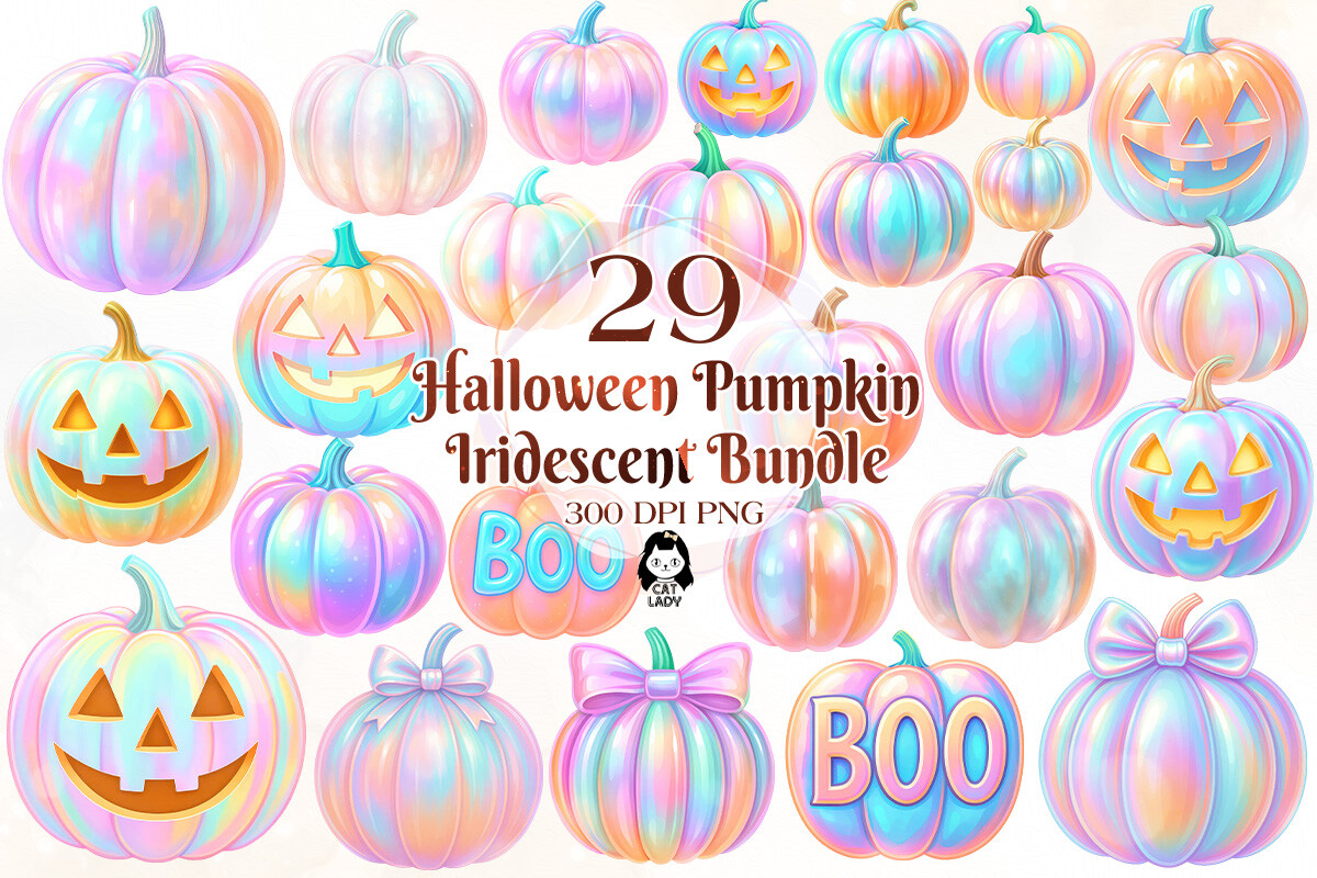 Halloween Pumpkin Iridescent Bundle Graphic by Cat Lady · Creative Fabrica